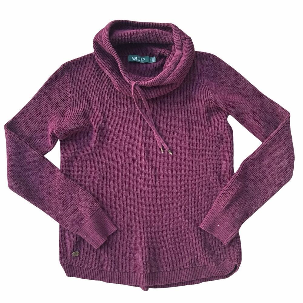 Lauren Ralph Lauren Cowl Neck Burgundy Red Waffle Knit Sweater Size Small Cotton